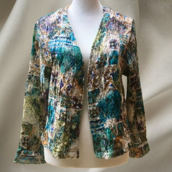 Chico's Women's Open Front Jacket with Cuffs, Multicolored, Long Sleeve (Sz 1/M) - Picture 1 of 12